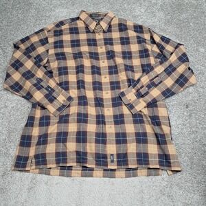 BD Baggies Mens 1XL Tall English Twill Plaid Button Down Shirt Brown Blue 7706